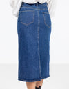 Flynn Non-Stretch Denim Midi Skirt in Dark Blue