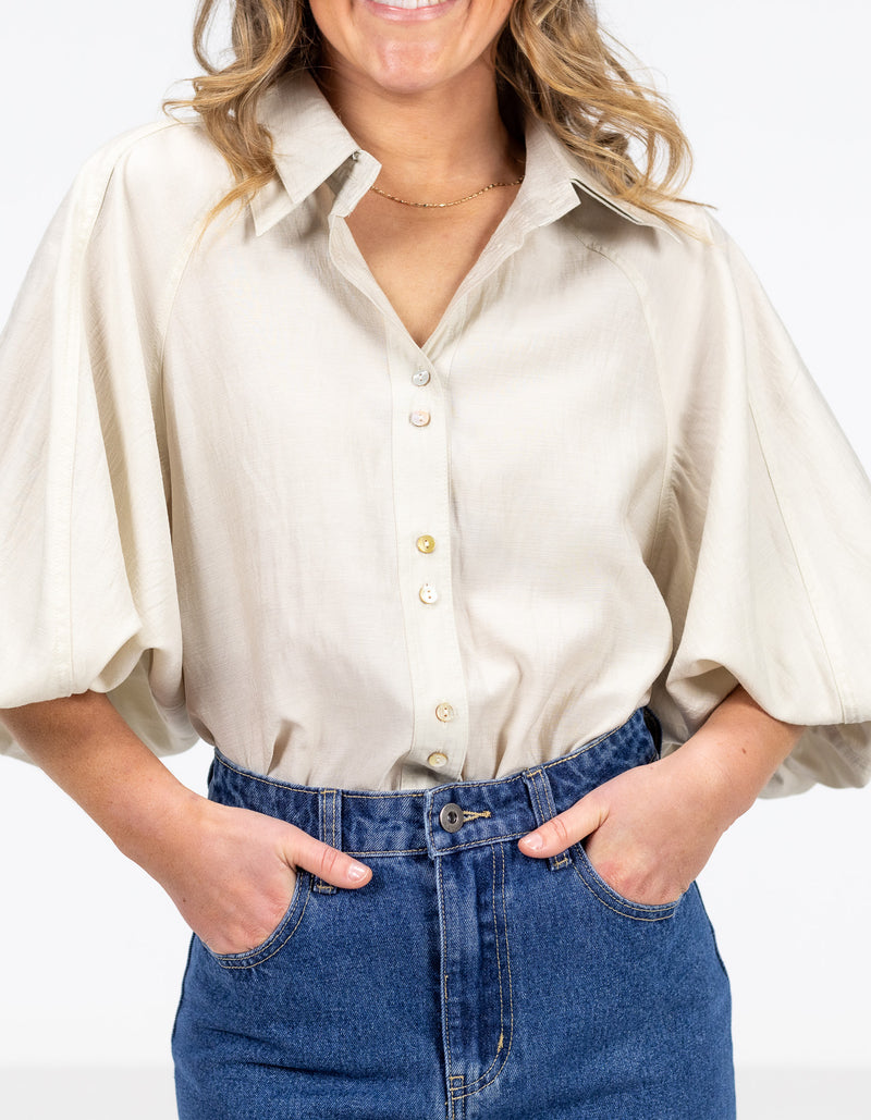 Xavi Double Collar Shirt in Stone