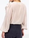 Kitty V Neck Ruffle Front Top in Beige