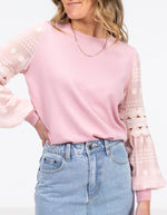 Teagan Long Sleeve Lace Sleeve Top in Pink