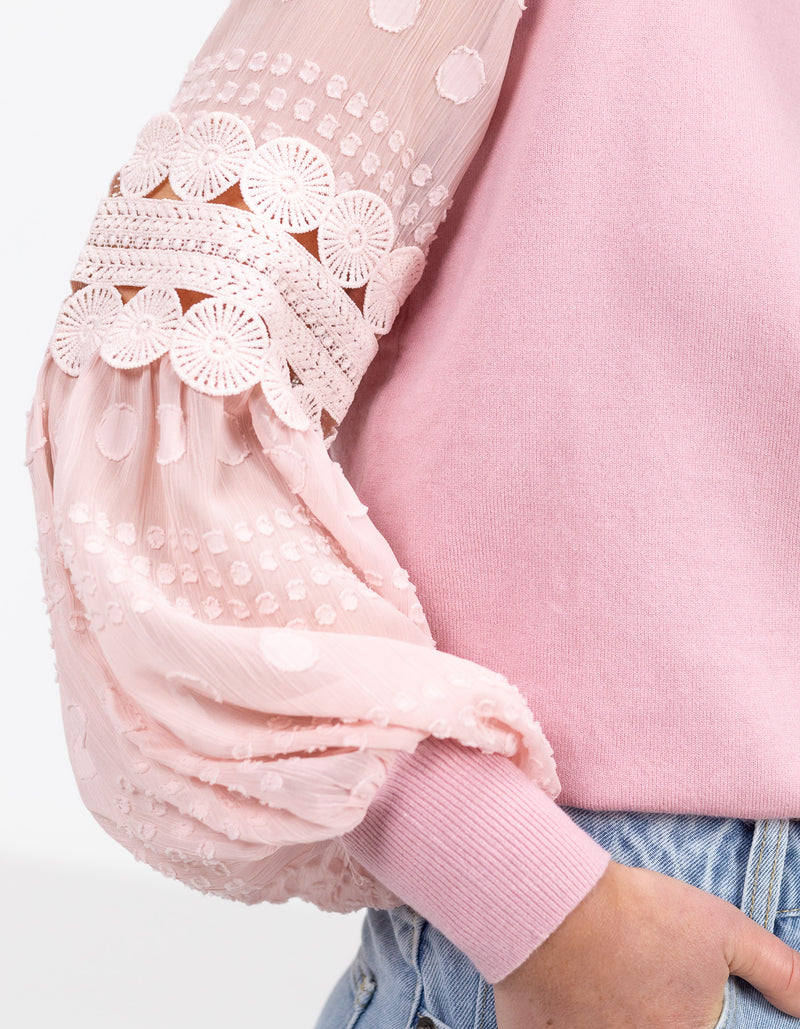 Teagan Long Sleeve Lace Sleeve Top in Pink