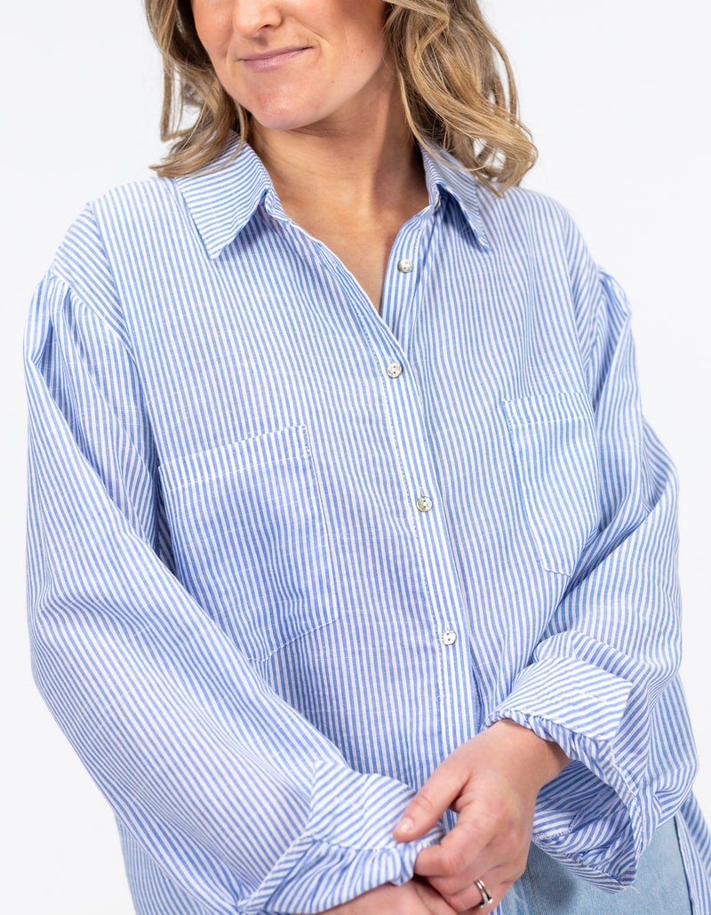 Diana Oversized Button Front Shirt in Blue Stripe