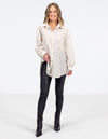 Diana Oversized Button Front Shirt in Beige Stripe
