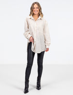 Diana Oversized Button Front Shirt in Beige Stripe