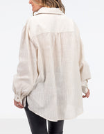 Diana Oversized Button Front Shirt in Beige Stripe