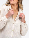 Diana Oversized Button Front Shirt in Beige Stripe