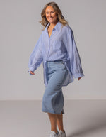 Diana Oversized Button Front Shirt in Blue Stripe