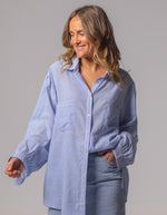 Diana Oversized Button Front Shirt in Blue Stripe