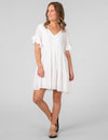 Aspen V Neck Short Sleeve Tiered Dress in White