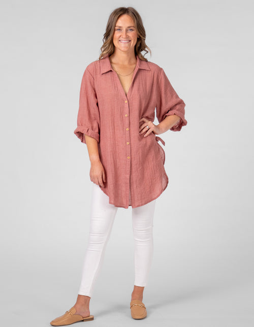 Hawthorn Oversize Button Down Shirt in Clay