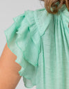 Chloe V Neck Ruffle Sleeve Top in Green