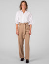 Rio Gathered Sleeve Button Down Top in White Linen