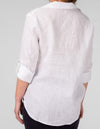 Tokyo V Neck Button Down Shirt in White Linen