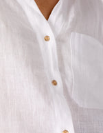 Tokyo V Neck Button Down Shirt in White Linen