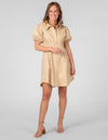 Brighton Short Sleeve Button Down Dress in Camel