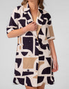 Casey Double Breasted Shirt Dress in Beige/Black Geo Print
