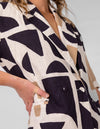 Casey Double Breasted Shirt Dress in Beige/Black Geo Print