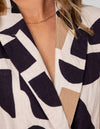 Casey Double Breasted Shirt Dress in Beige/Black Geo Print