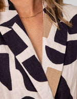 Casey Double Breasted Shirt Dress in Beige/Black Geo Print