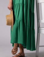 Remmi V Neck Tiered Midi Dress in Green