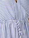 August V Neck Drawstring Midi Dress in Blue/White Stripe