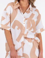 Calypso Short Sleeve Button Down Top in Peach/White Print