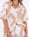 Calypso Elastic Waist Shorts in Peach/White Print