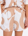 Calypso Elastic Waist Shorts in Peach/White Print