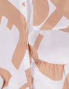 Calypso Short Sleeve Button Down Top in Peach/White Print