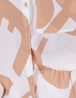 Calypso Short Sleeve Button Down Top in Peach/White Print