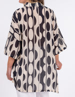 Apollo Short Sleeve Button Down Top in Black/Cream Print