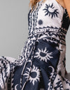 Astro Fitted Bodice Strappy Mini Dress in Black/Cream Print