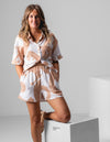 Calypso Elastic Waist Shorts in Peach/White Print