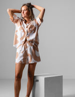 Calypso Short Sleeve Button Down Top in Peach/White Print