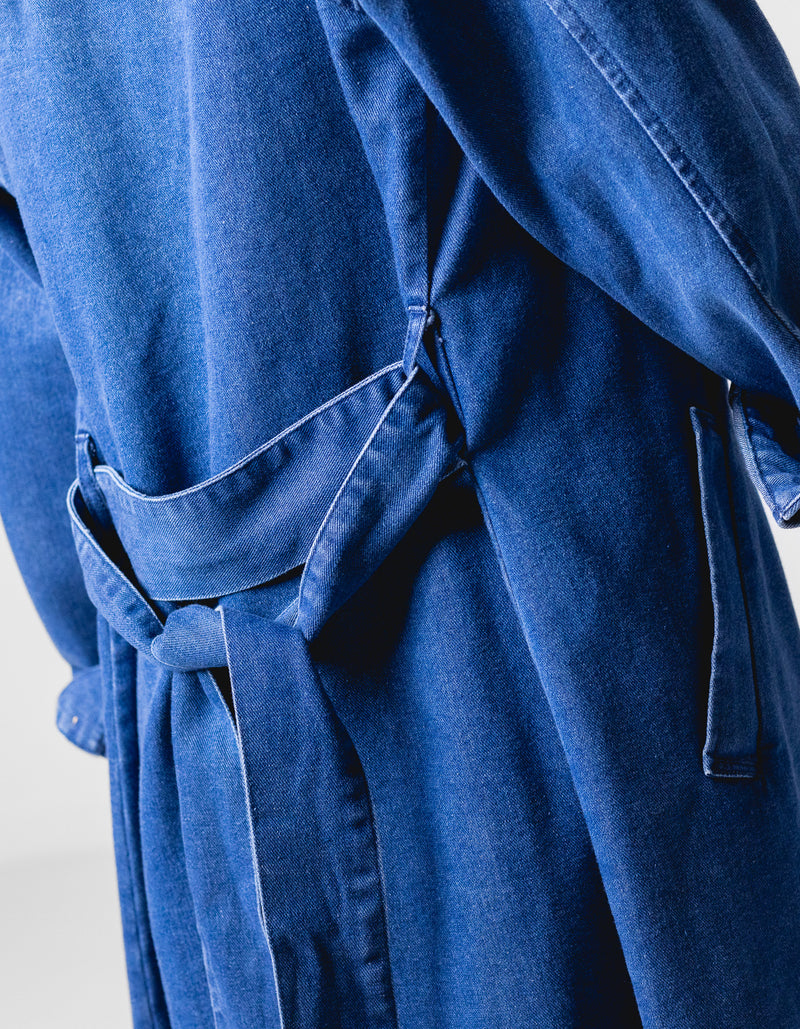Echo Long Denim Trench in Dark Blue