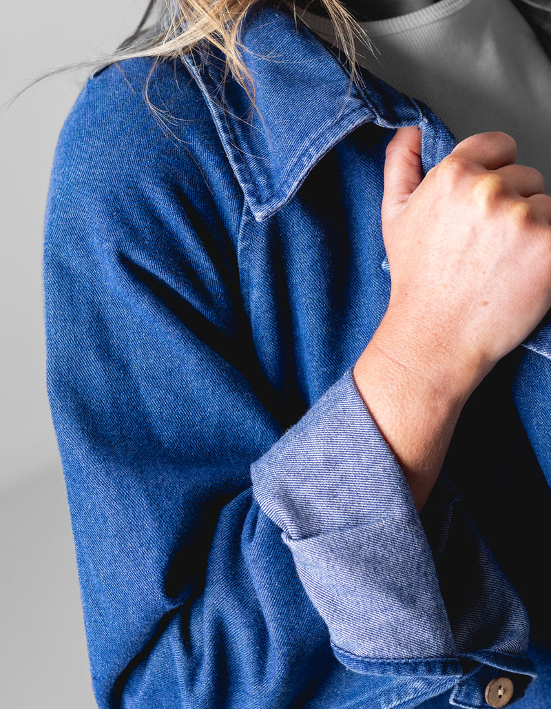 Echo Long Denim Trench in Dark Blue