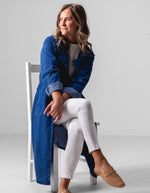 Echo Long Denim Trench in Dark Blue