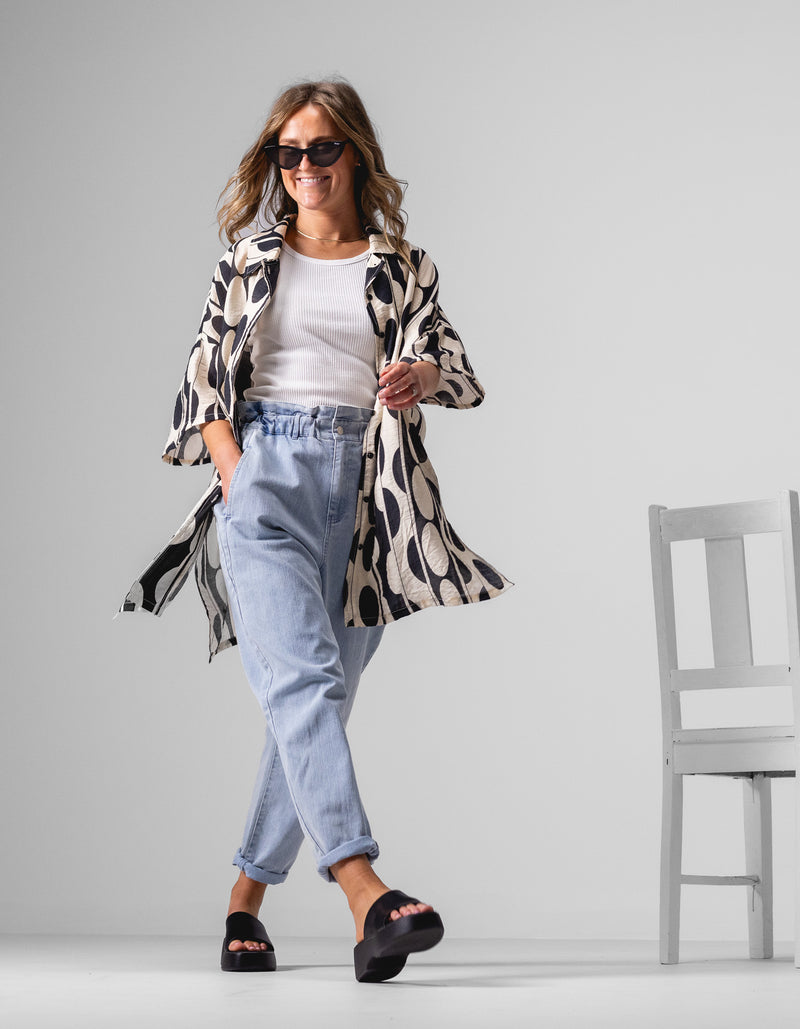 Sparrow Elastic Waist Denim Pants in Blue Wash