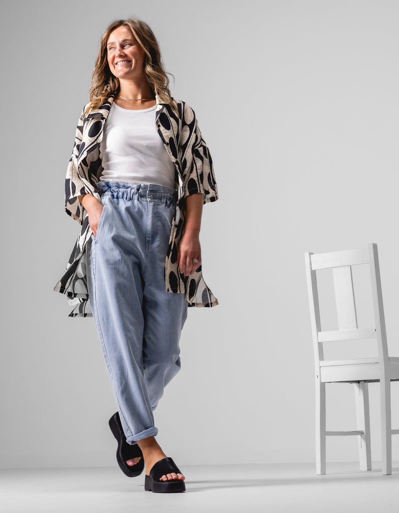 Sparrow Elastic Waist Denim Pants in Blue Wash