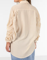 Imogen Drawstring Sleeve Shirt in Beige/White Stripe