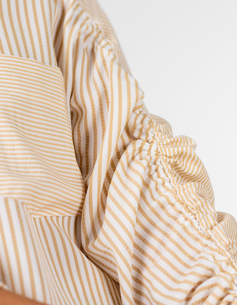 Imogen Drawstring Sleeve Shirt in Beige/White Stripe