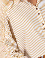Imogen Drawstring Sleeve Shirt in Beige/White Stripe