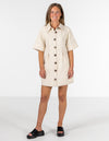 Carina Button Down Short Sleeve Shirt Dress in Beige Cotton