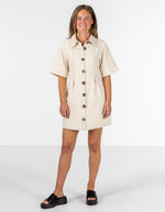 Carina Button Down Short Sleeve Shirt Dress in Beige Cotton