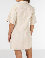 Carina Button Down Short Sleeve Shirt Dress in Beige Cotton