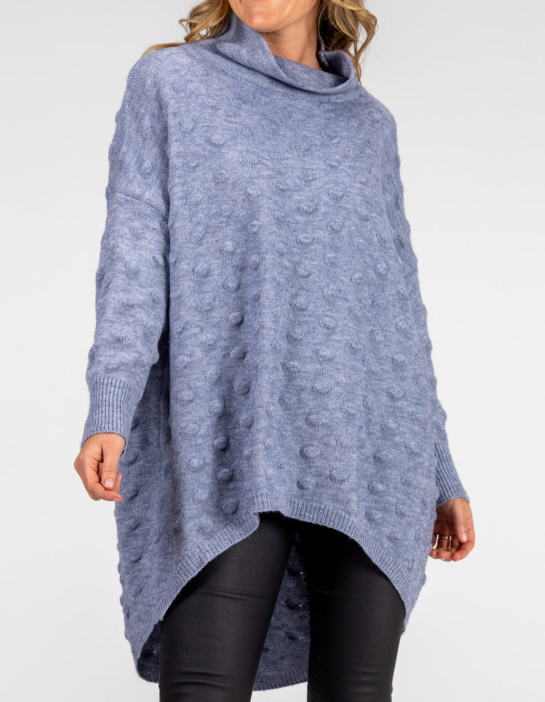 Theo Oversize Bubble Knit Jumper in Light Blue