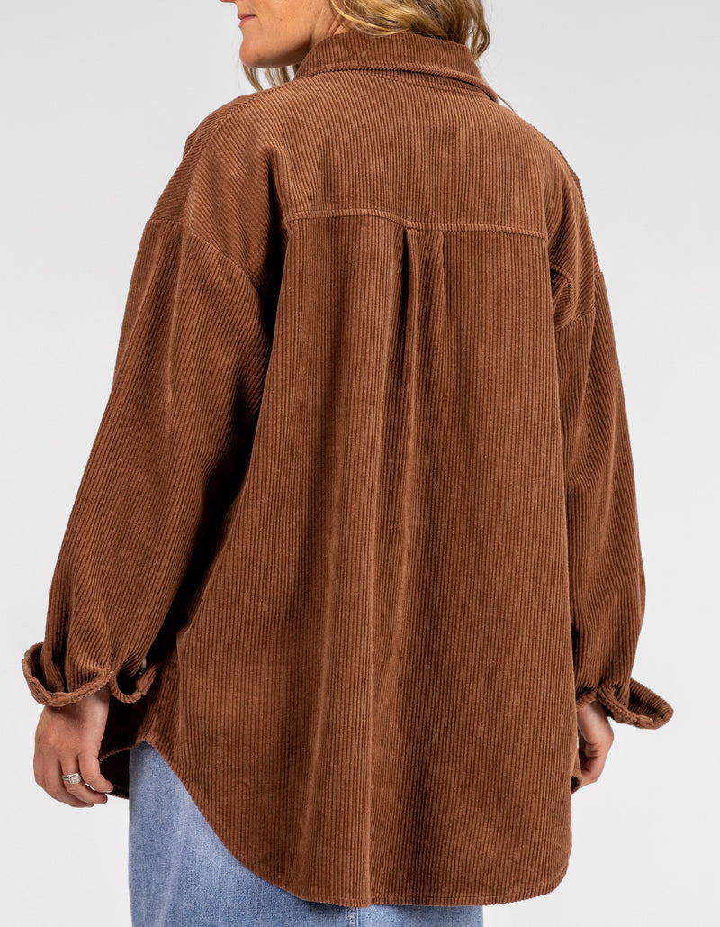 Juliet Oversized Cord Shacket in Brown