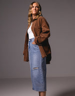 Juliet Oversized Cord Shacket in Brown