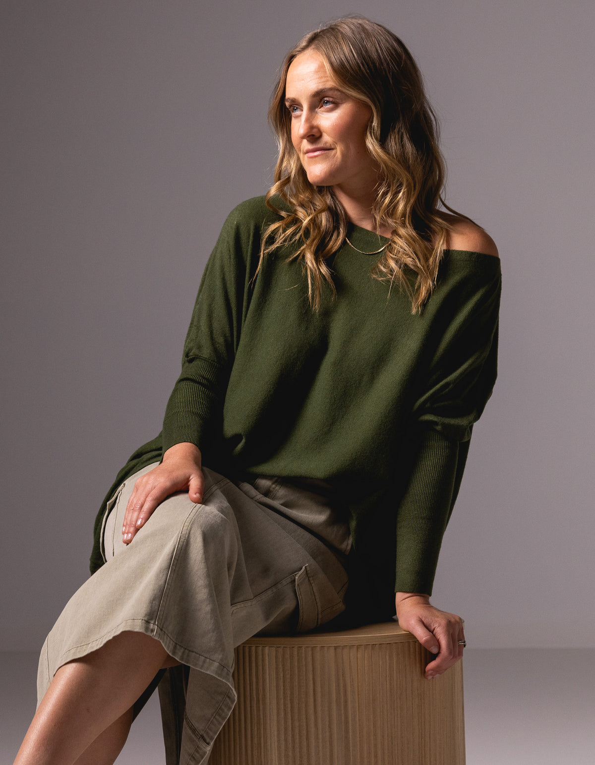 Willow Cotton Knit Jumper in Khaki