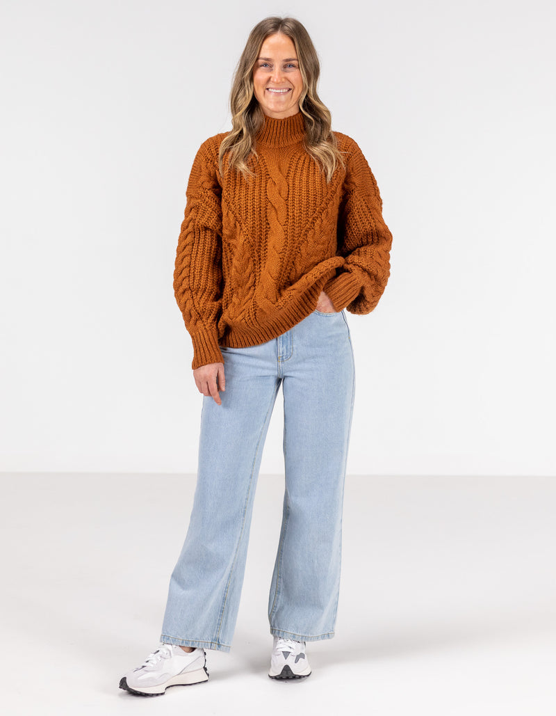 Jossy Cable Knit Jumper in Rust